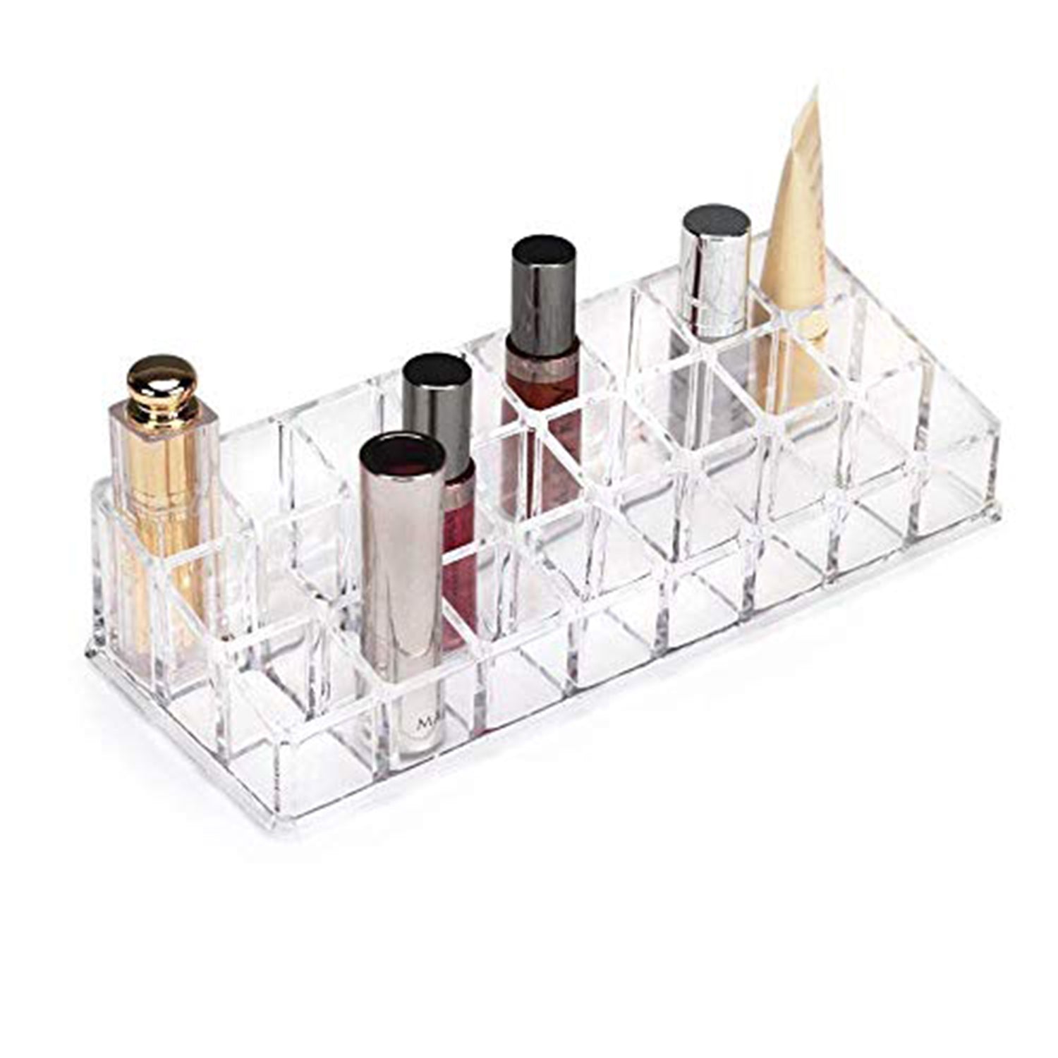 Top view of the 24-section acrylic display holder, showing its structure and organization Top view of the 24-section acrylic display holder, showing its structure and organization